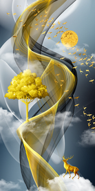 发财树玄关晶瓷画