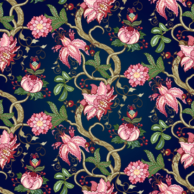 手绘花 真丝印花 数码印花