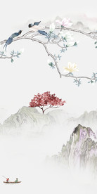 花鸟玄关中式画 tif分层