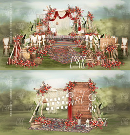 红色户外田园婚礼