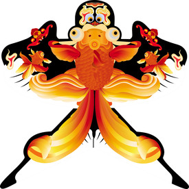 红金鱼蝴蝶风筝装饰画