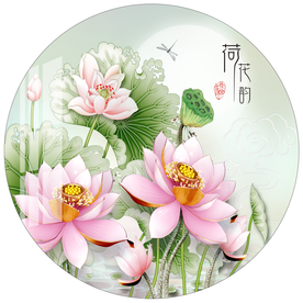 荷花韵小清新圆形装饰画