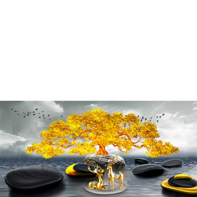 现代轻奢发财鹿晶瓷装饰画