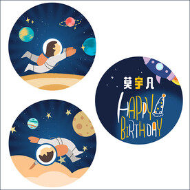 宇航员星球太空生日卡通背景模板