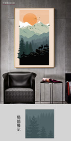 欧式风景麋鹿风景装饰画