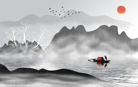 新中式抽象山水画背景墙