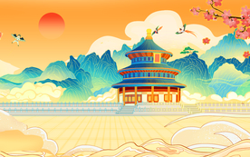 国潮插画装饰风景背景