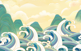 国潮插画海浪装饰背景