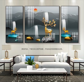 现代轻奢山水装饰画客厅挂画壁画