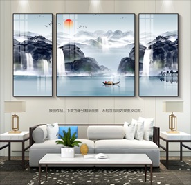 水墨风客厅装饰画山水画国画挂画