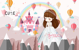 可爱卡通城堡公主电视背景墙