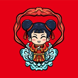 卡通国潮小女孩插画