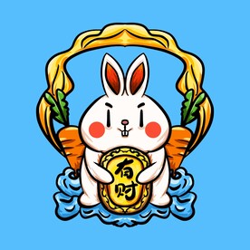 卡通手绘国潮中秋玉兔插画素材