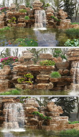 黄色千层石假山跌水效果图