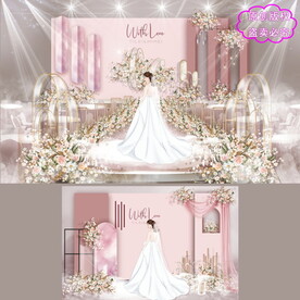 莫兰迪粉色婚礼背景设计