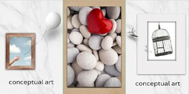 现代3D鹅卵石红心装饰无框画