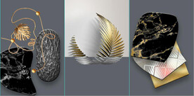 晶瓷抽象金色几何树叶装饰无框画