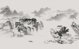 新中式水墨山水风景国画背景墙