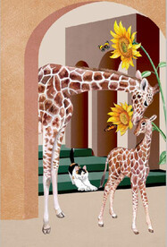 北欧风3D拱门长颈鹿玄关装饰画