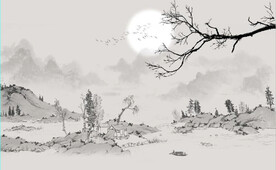 新中式水墨山水风景国画背景墙