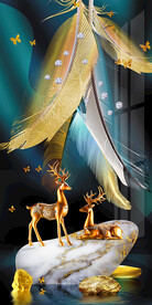 北欧现代金色羽毛麋鹿轻奢玄关