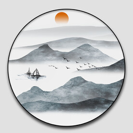 意境山水圆形玄关装饰画