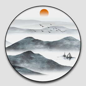 意境山水圆形玄关装饰画