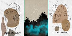 北欧风抽象美女风景玄关装饰画