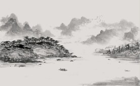 新中式水墨山水风景国画背景墙