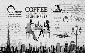 复古手绘咖啡背景墙图片