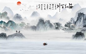 现代轻奢新中式山水背景墙