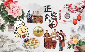 复古工装包子早餐面包背景墙