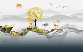 中式意境山水背景墙