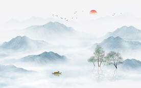 山水电视背景墙