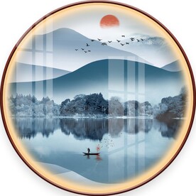 中式山水圆形装饰画图片