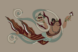 敦煌莫高窟306窟外献花飞天