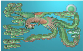 祥云单凤凤凰浮雕图