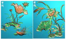 荷花 花草 小门 书柜门板