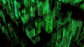 黑客风格的绿色字母数字城市背景
