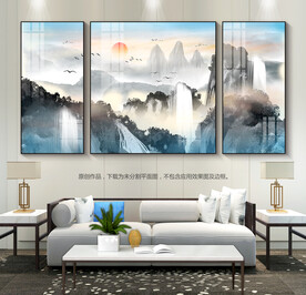 中国风水墨装饰画客厅背景画壁画