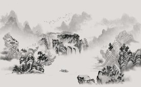 新中式水墨山水风景国画背景墙