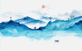 新中式水墨麋山水风景国画背景墙