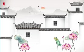 新中式水墨江南名居国画背景墙