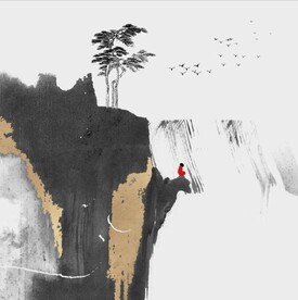 新中式金色水墨禅僧风景装饰画