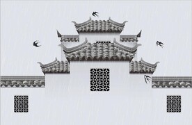 新中式水墨江南民居电视背景墙