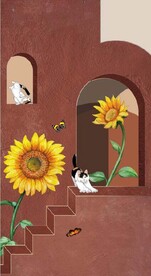 抽象立体建筑向日葵玄关装饰画