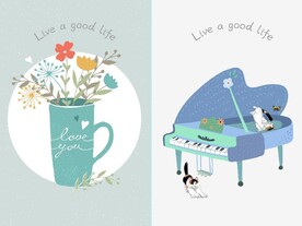 抽象动物小猫钢琴儿童房装饰画