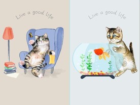 抽象动物小猫生活儿童房装饰画