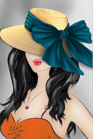 现代蝴蝶结太阳帽美女玄关装饰画