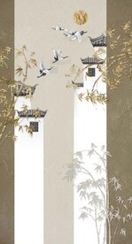 新中式金色马头墙竹林玄关装饰画